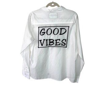 Miller Wendt Good Vibes Shirt Womens Size Medium Button Front Long Sleeve Cotton